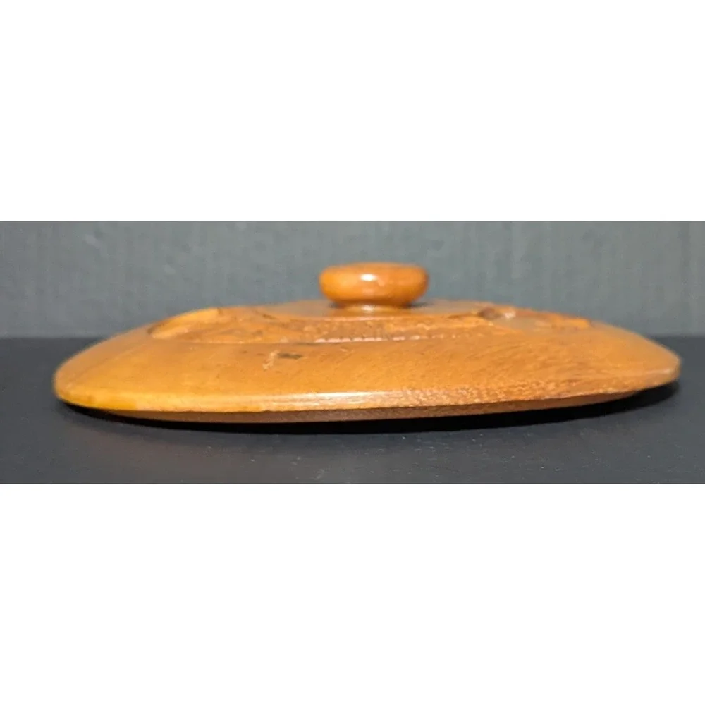 Vintage Hand Carved Teak‎ Wood Bucket With Handle Rural Farming Scene